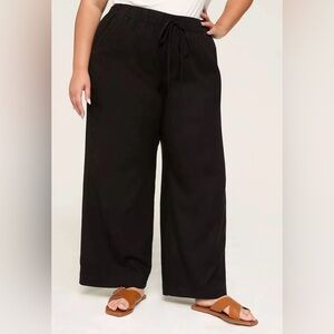 Lane Bryant Linen Blend Wide Leg Pants Pull On Minimalist Neutral Black 20W EUC